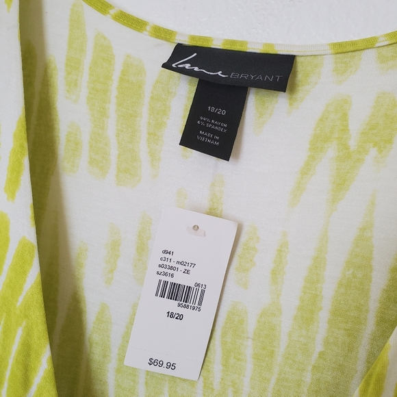 Lane Bryant NWT Women's Lime‎ Green & White Sleeveless Stretch Knit Wrap Dress - Picture 3 of 9
